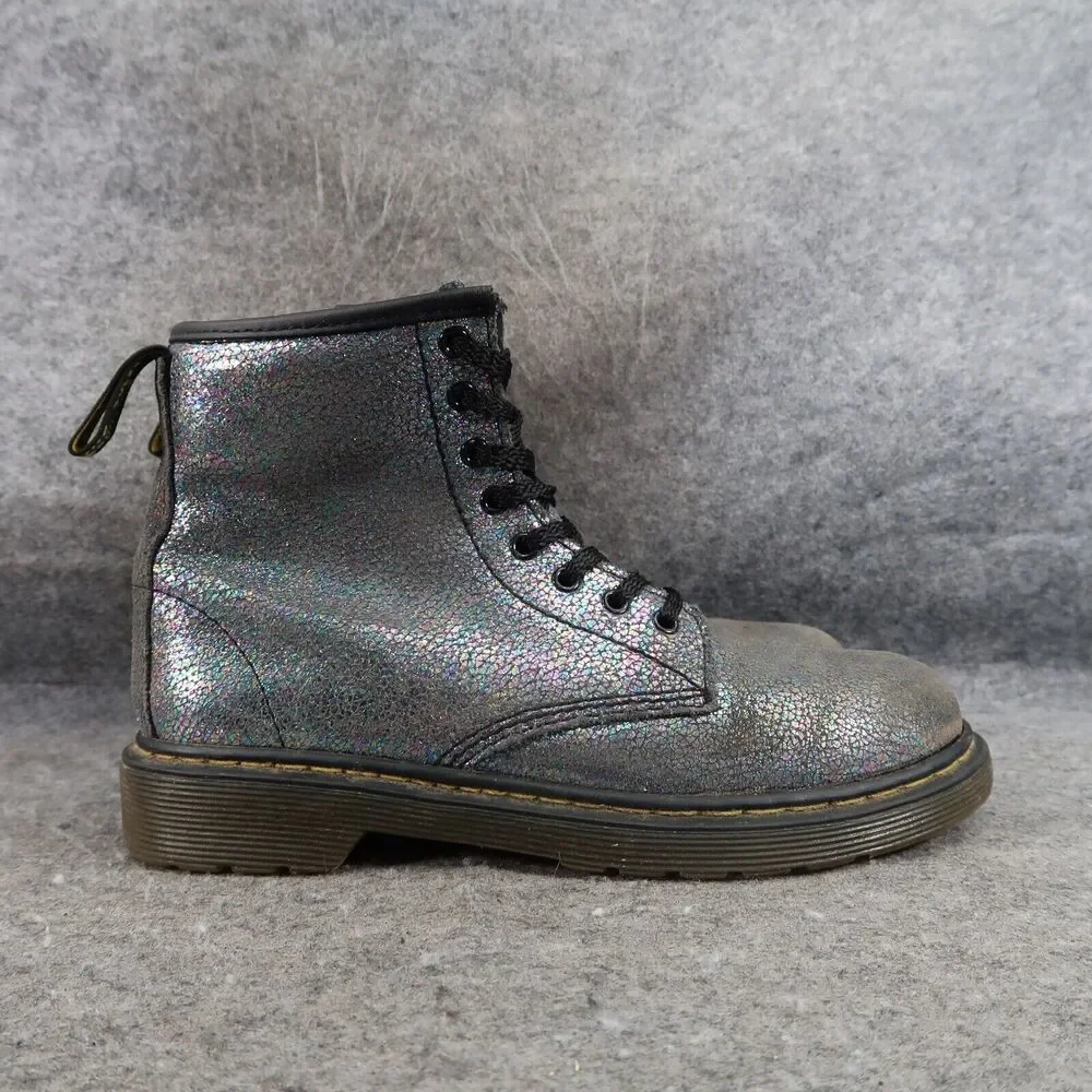 Dr Martens Shoes Kids 3 Boots Combat Delaney Crackle Iridescent Leather Docs Dm